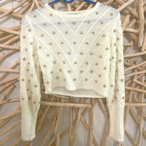 URBAN OUTFITTERS Chic Ivory Sweater with Balled up metallic fabric Accents